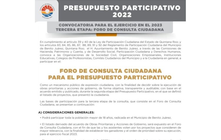 Convoca gobierno de Benito Juárez a ciudadanos a foro sobre Presupuesto Participativo