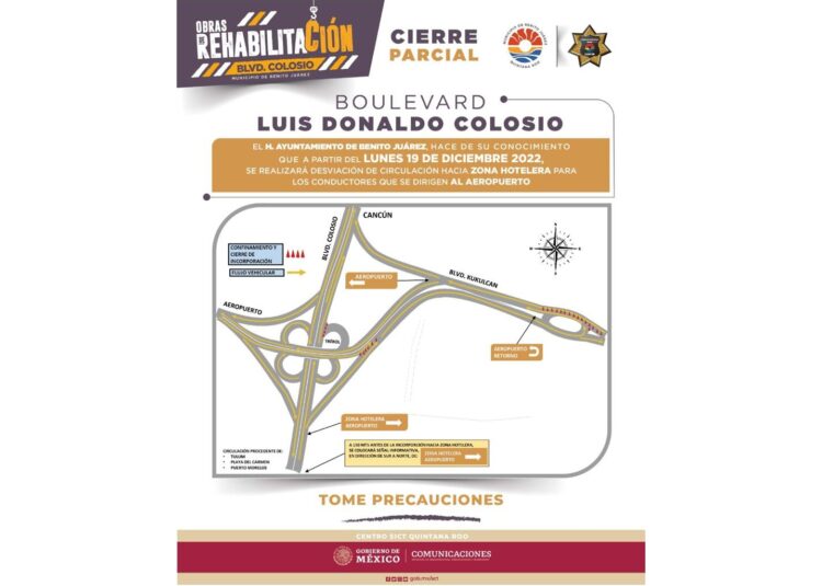 Anuncian desviación a la circulación en el Boulevard Colosio