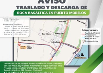 Listo Puerto Morelos con plan de movilidad para traslado de balasto para Tren Maya