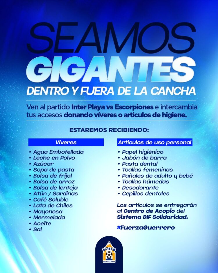 Convoca inter Playa del Carmen a donar víveres para damnificados por Otis