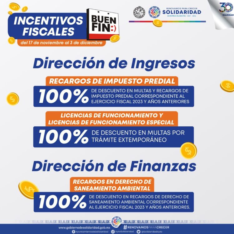 Ayuntamiento de Solidaridad otorgará descuentos para “El Buen Fin”