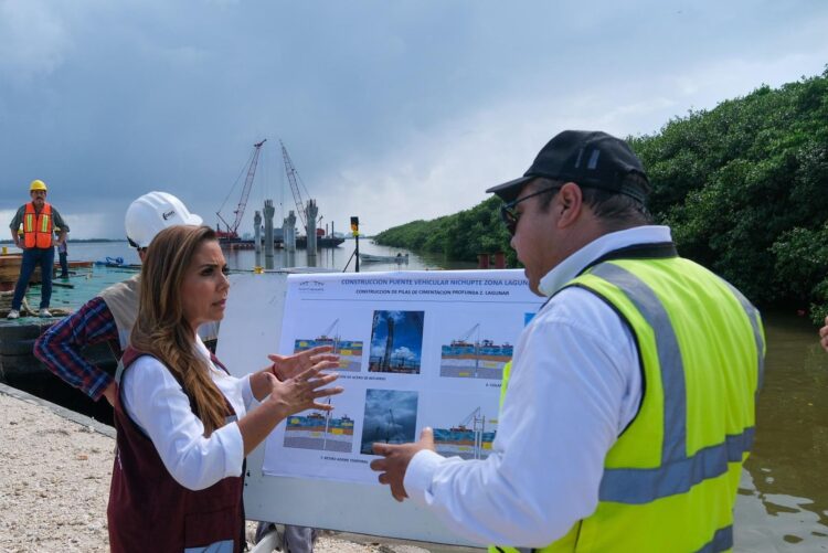 Mara Lezama supervisa avances del puente Nichupté en Cancún