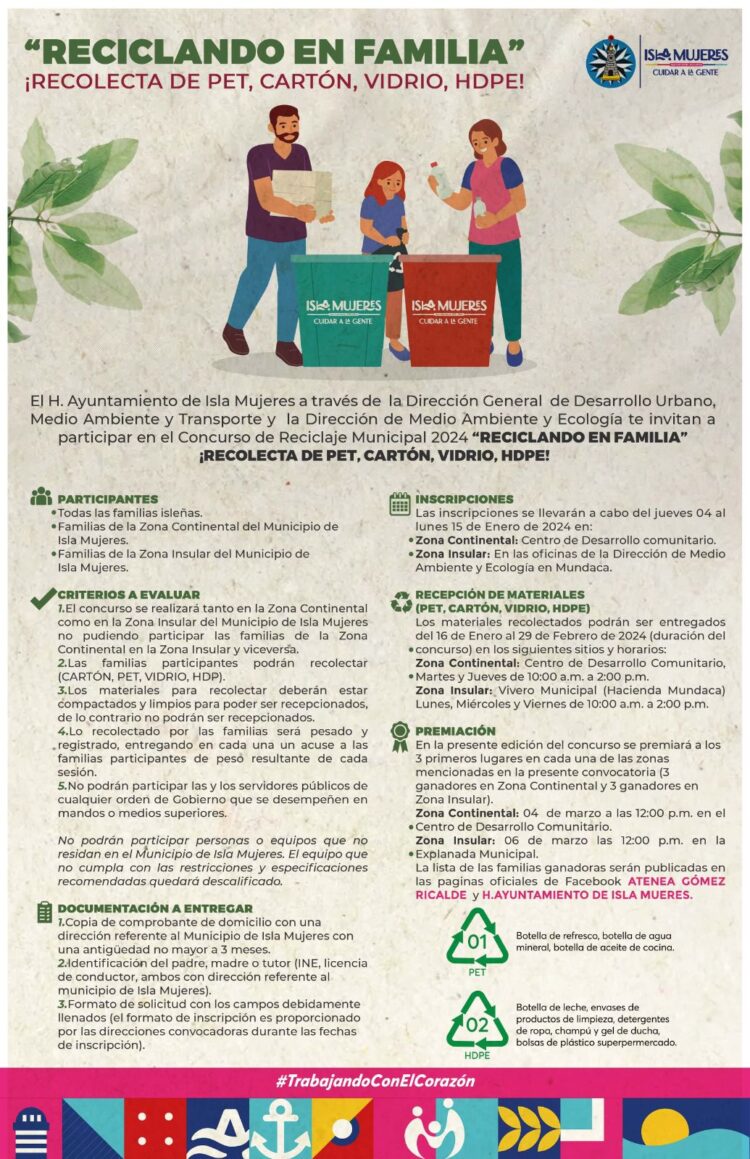 Invitan familias de Isla Mujeres al concurso ‘Reciclando en familia’