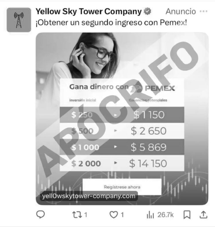 Usan en redes imagen del presidente y nombre de Pemex para estafar