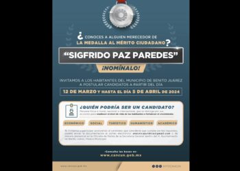 Convocan a participar en Medalla al Mérito Ciudadano “Sigfrido Paz” en Cancún