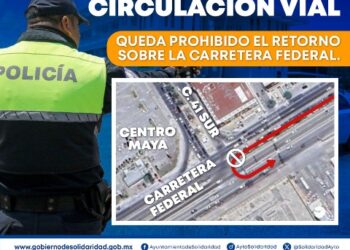 Aviso de cambios de circulación vial en el boulevard Playa del Carmen