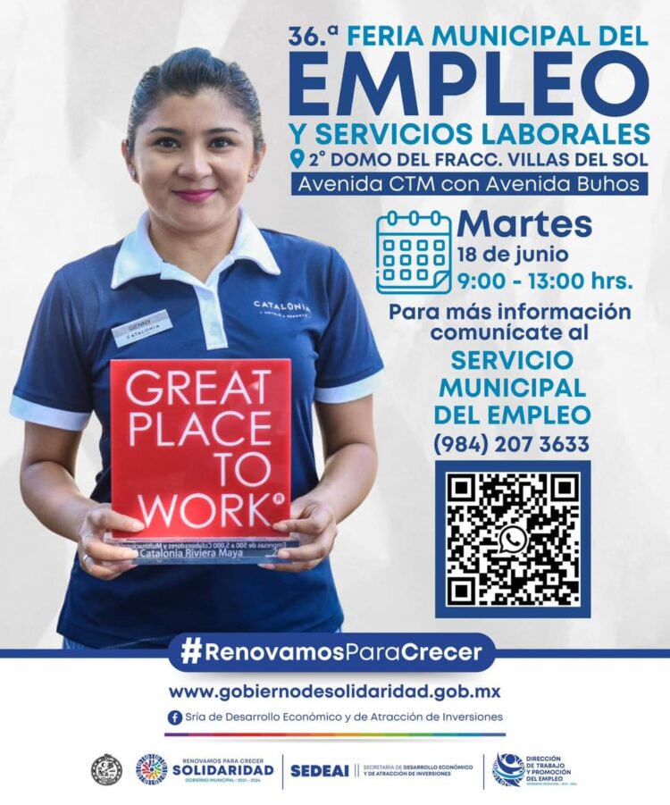 Realizarán la 36ª feria municipal del empleo en Villas del Sol de Playa del Carmen