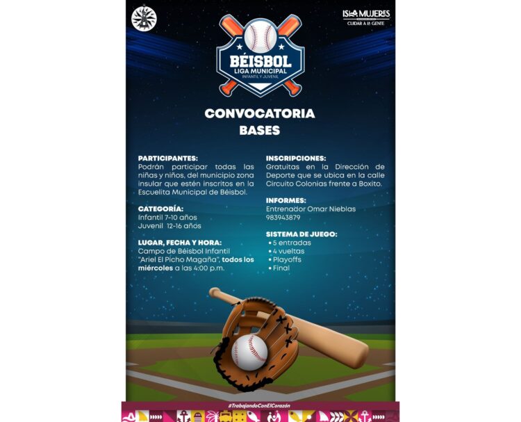 Abren convocatoría para Liga de Beisbol Municipal infantil y juvenil en Isla Mujeres