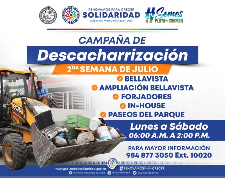 Campaña de Descacharrización en colonias Bellavista, In House Paseos del Parque en Playa del Carmen