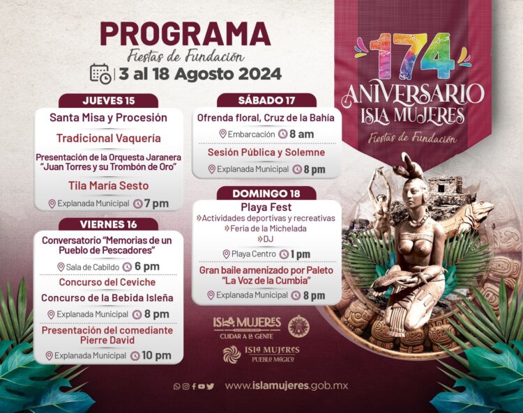 Invita Gobierno Municipal a familias a sumarse a festividades del 174 Aniversario de Isla Mujeres