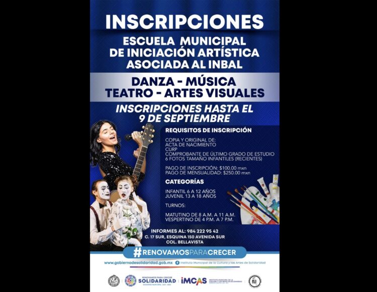 Amplían inscripciones para escuela municipal de Iniciación Artística en Playa del Carmen