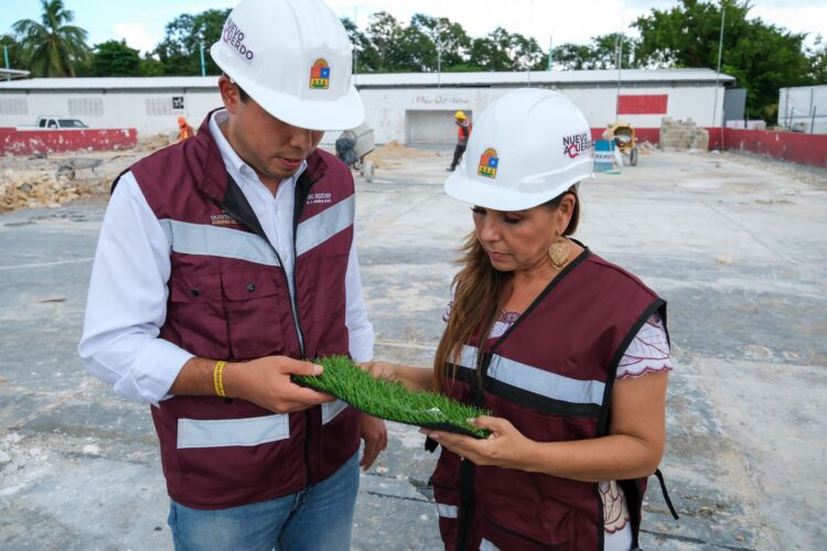 Mara Lezama supervisa avances en rehabilitación de cinco espacios deportivos en la capital Chetumal