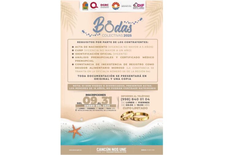 Últimos días para el registro de "Bodas Colectivas 2025" en Cancún