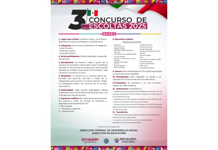 Abre gobierno de Isla Mujeres convocatoria para el “Tercer Concurso de Escoltas 2025”