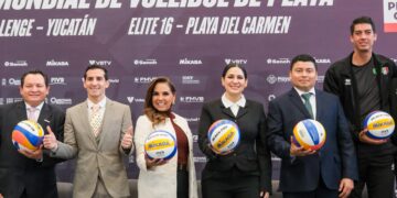 Mara Lezama y Rommel Pacheco anuncian Tour Mundial de Voleibol de Playa Elite 16 en Playa del Carmen