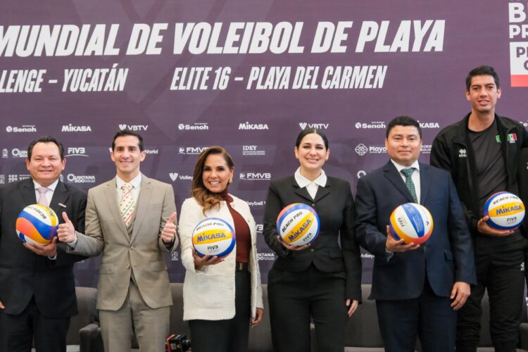 Mara Lezama y Rommel Pacheco anuncian Tour Mundial de Voleibol de Playa Elite 16 en Playa del Carmen