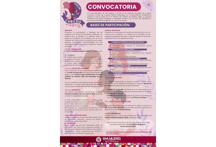 Abren convocatoria para el Tercer Cabildo de Mujeres 2025 en Isla Mujeres