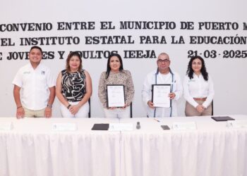 Formalizan Blanca Merari y el IEEJA Alianza contra el analfabetismo en Puerto Morelos