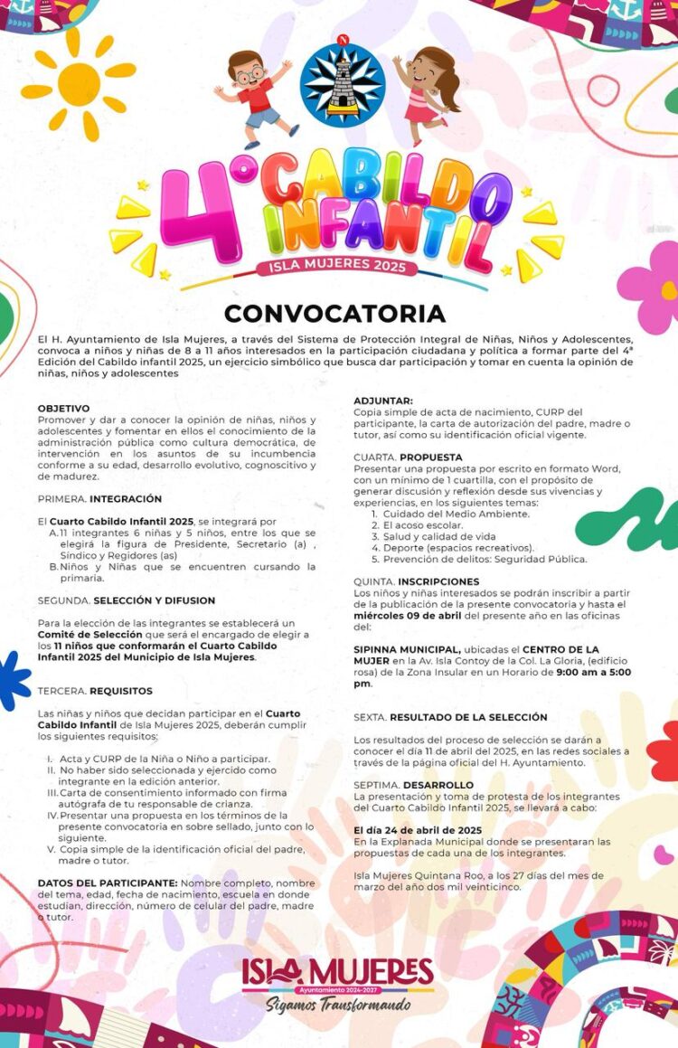 Gobierno de Isla Mujeres lanza convocatoria para el Cabildo Infantil 2025