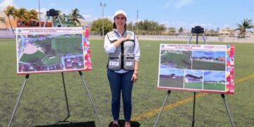 Anuncia Atenea Gómez rehabilitación integral de Complejo Deportivo de la Salina Grande