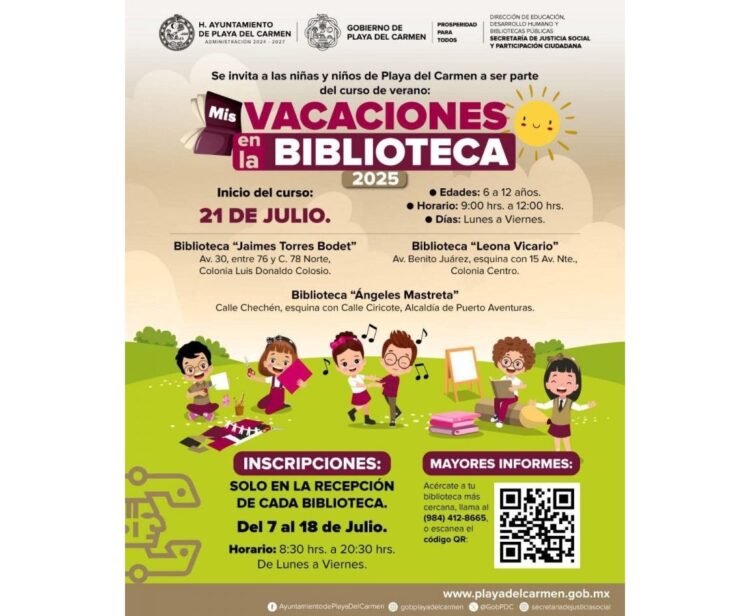 Niños y niñas de Playa del Carmen son invitados al curso de verano “Mis Vacaciones en la Biblioteca 2025”