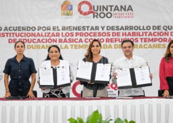 Firma Mara Lezama convenio con hoteleros para habilitar 42 escuelas como refugios temporales