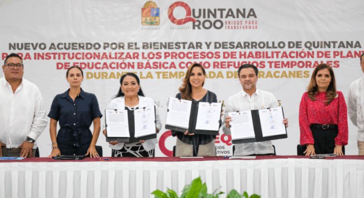 Firma Mara Lezama convenio con hoteleros para habilitar 42 escuelas como refugios temporales