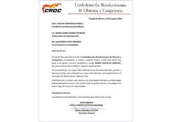 Demanda líder nacional de la CROC esclarecer y castigar a responsables del asesinato de Mario Machuca