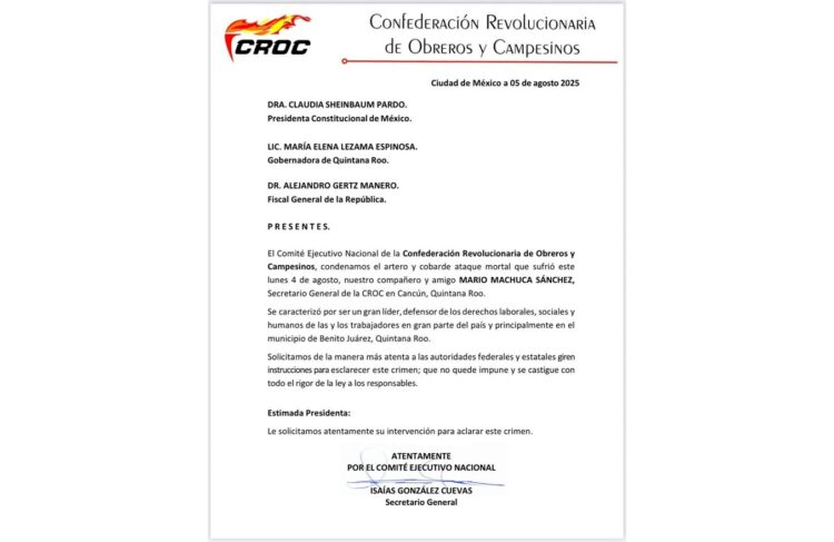 Demanda líder nacional de la CROC esclarecer y castigar a responsables del asesinato de Mario Machuca