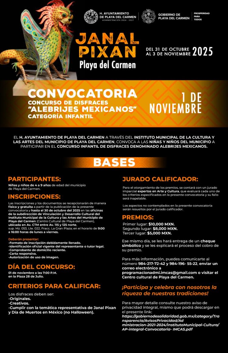Convocan a participar en concursos con motivo del Janal Pixan 2025 en Playa del Carmen
