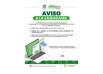 Informa Ayuntamiento de Puerto Morelos horarios de atención por festividades decembrinas