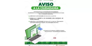 Informa Ayuntamiento de Puerto Morelos horarios de atención por festividades decembrinas