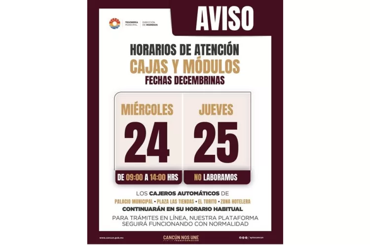Invita Ayuntamiento de Cancún a uso de cajeros disponibles para pago de impuestos