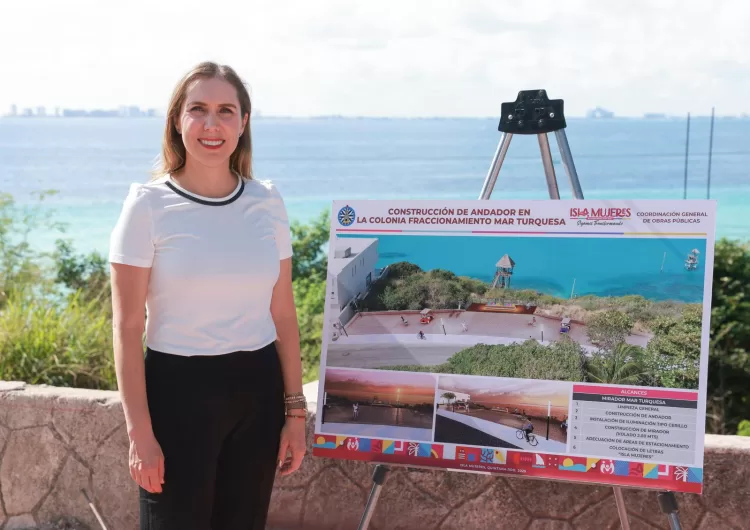 Atenea Gómez Ricalde inicia construcción del nuevo mirador Mar Turquesa en el derecho de vía del Garrafón en Isla Mujeres