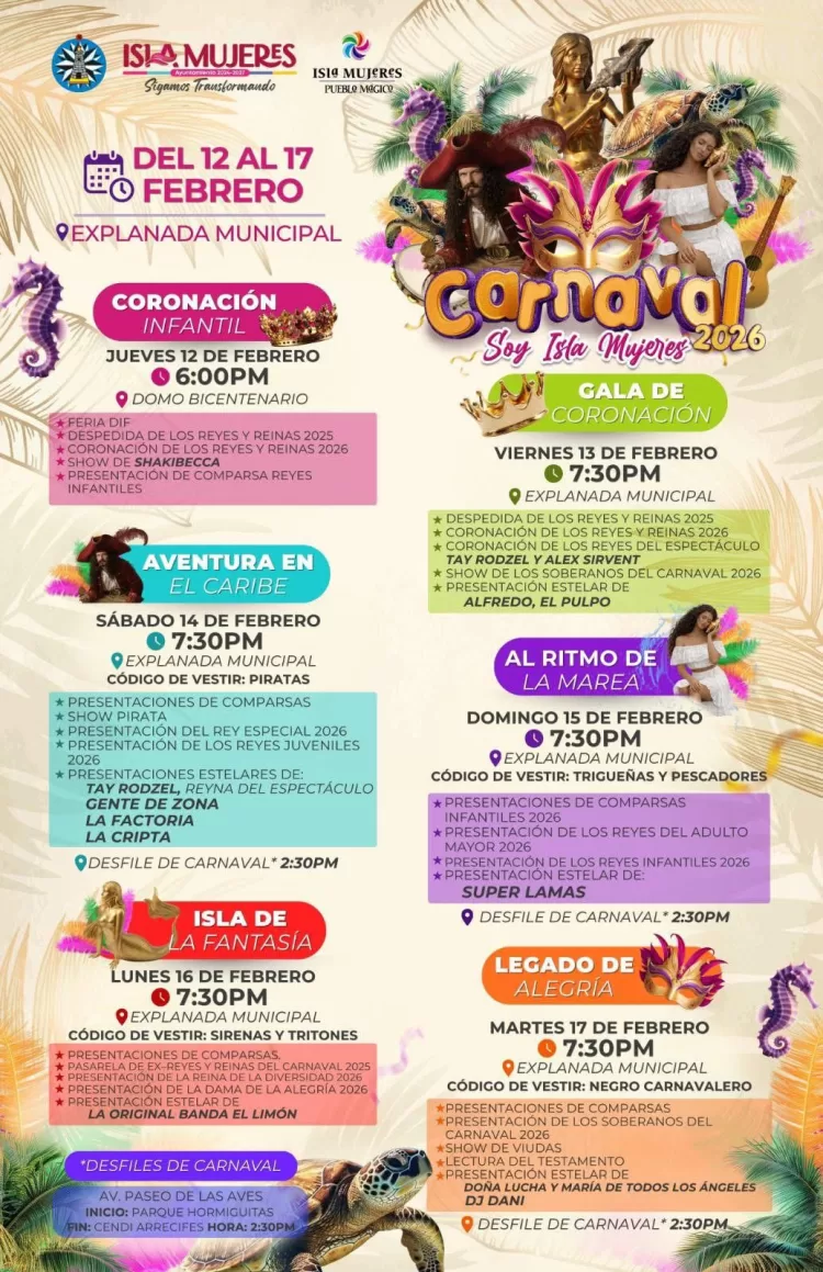 Isla Mujeres, listo para celebrar el Carnaval 2026 