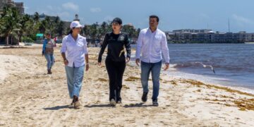 Estefanía Mercado supervisa trabajos en playas afectadas por el arribo de sargazo