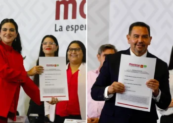Andrea Chávez y Cruz Pérez Cuellar levantan la mano para ir por Chihuahua por Morena, PT y PVEM