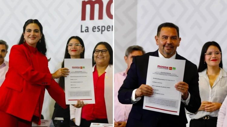 Andrea Chávez y Cruz Pérez Cuellar levantan la mano para ir por Chihuahua por Morena, PT y PVEM