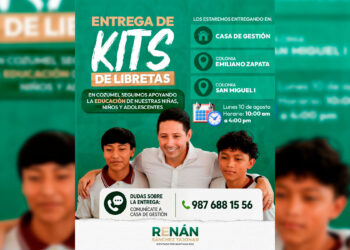Renán Sánchez Tajonar brinda apoyo educativo con entrega de kits escolares en Cozumel