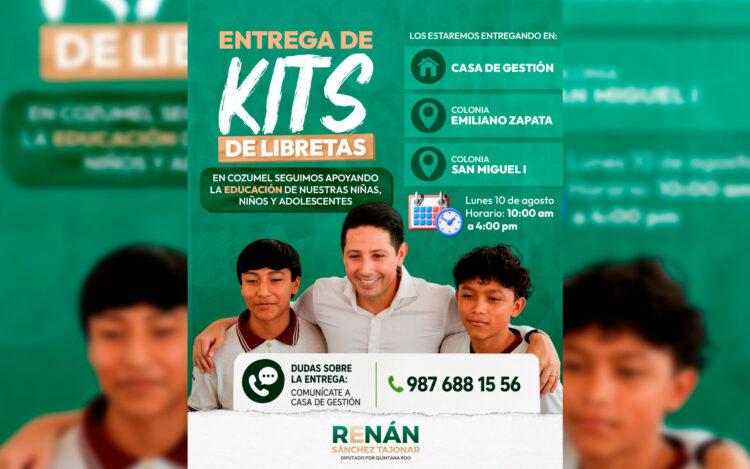 Renán Sánchez brinda apoyo educativo con entrega kits en Cozumel