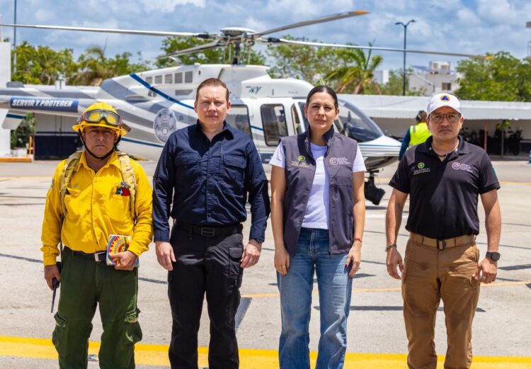 ¡Atienden contingencia!; Estefanía Mercado evalúa desde el aire el fuego forestal